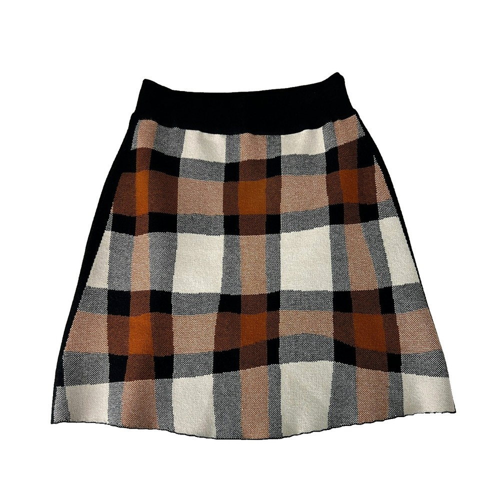 Rodebjer A-Line‎ Mini Skirt Brown Plaid Stretch Knitted Viscose Blend SZ XS